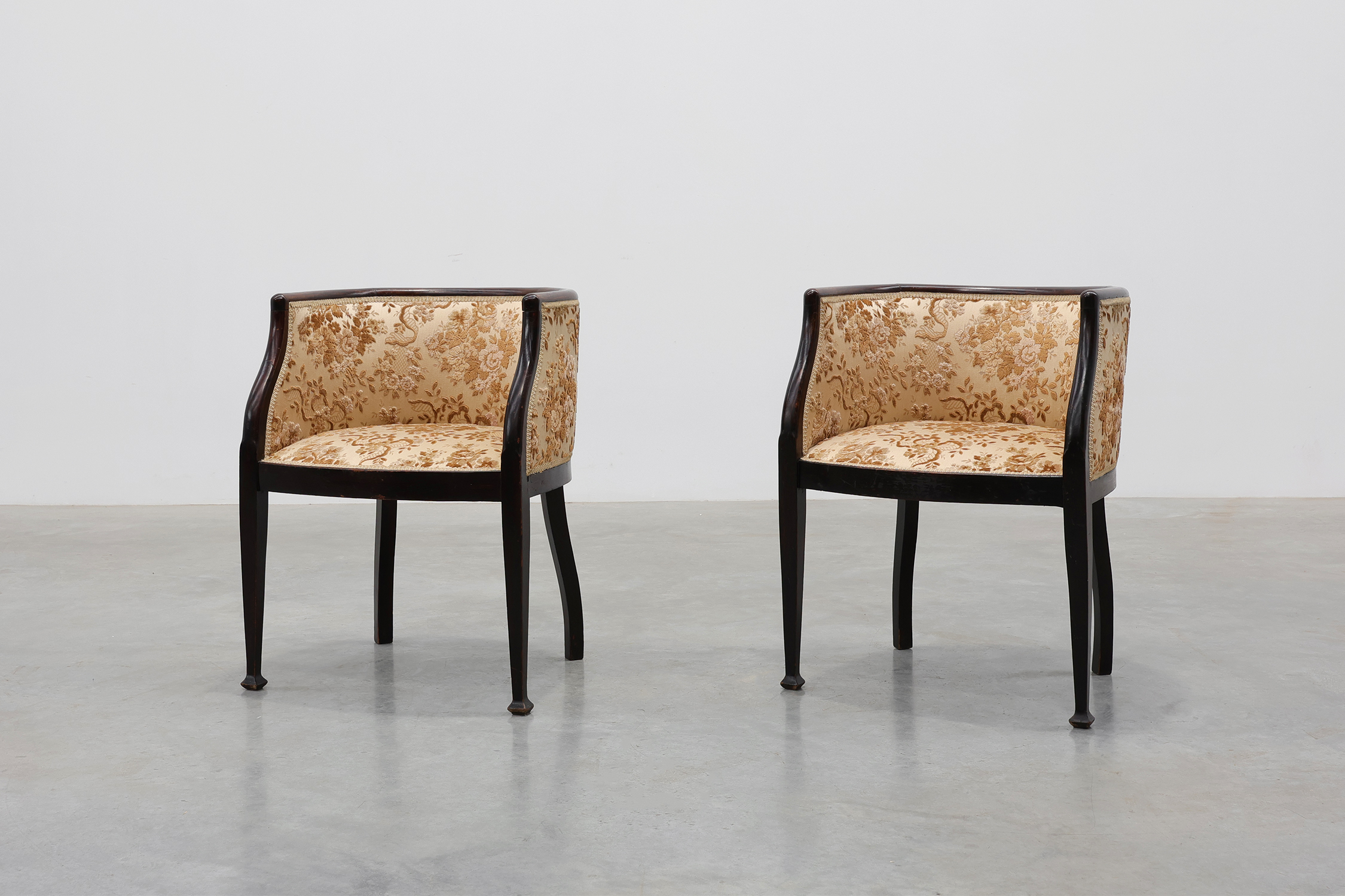 Pair of Ebonised Tub Armchairs with Floral Upholstery, France, Circa 1900thumbnail